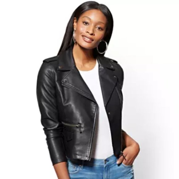 New York & Company Jackets & Blazers - NEW YORK & COMPANY Faux Leather Moto Jacket #AI18